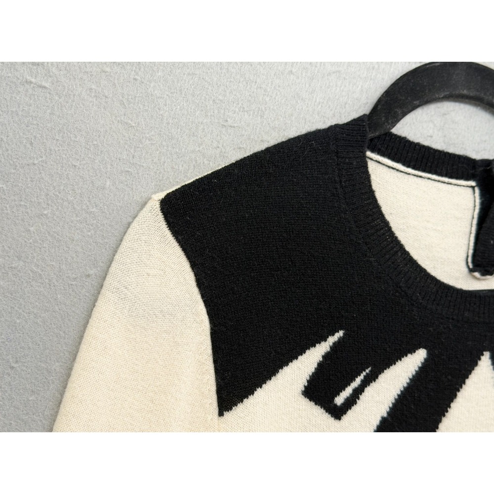 Saks Fifth Avenue Cashmere Sweater Women M Ivory Black Bow Quiet Luxury Feminine - Picture 3 of 14